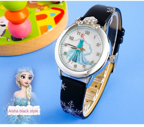 Elsa Frozen Girls Watch Princess Kids Leather Strap Cute